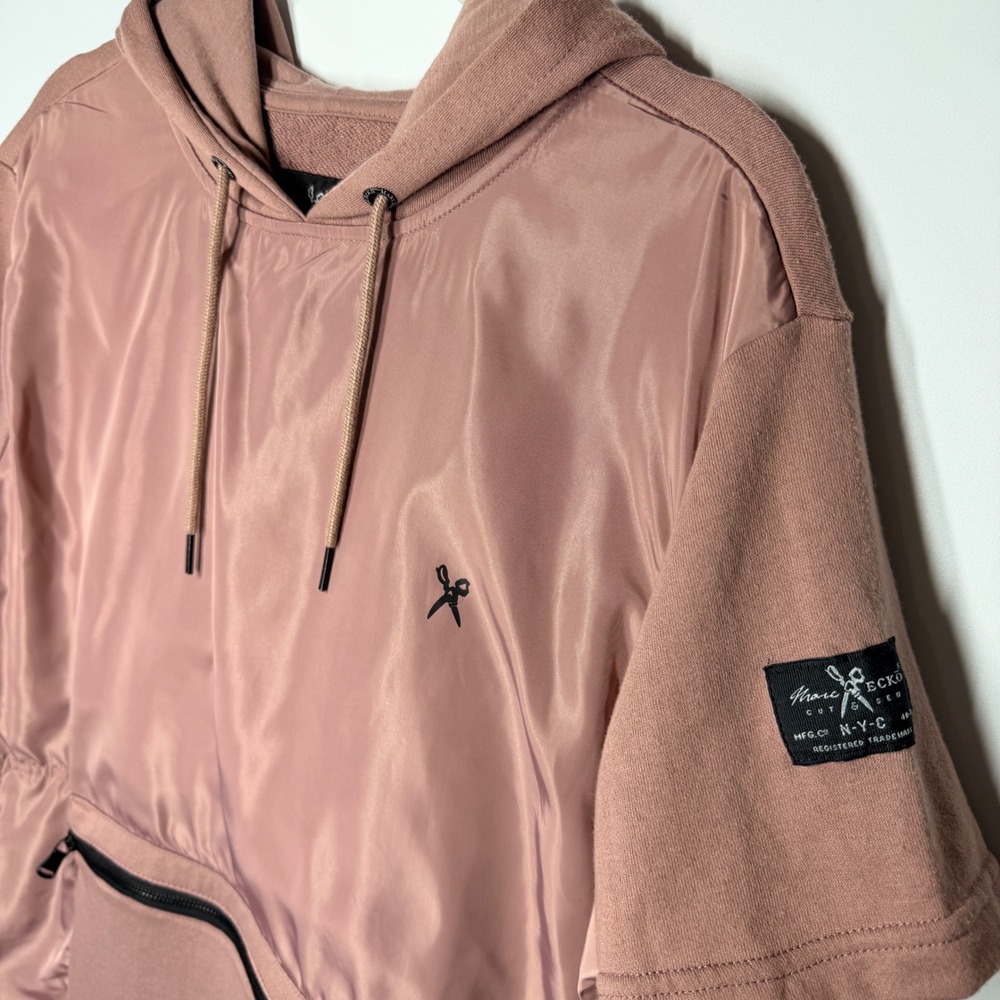 Marc Ecko Cut & Sew Short Sleeve Utility Hoodie Pullover Size L Dusty Rose/Mauve - Picture 4 of 12